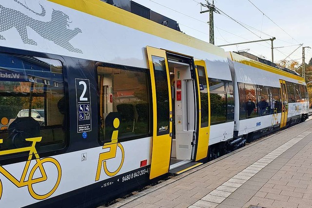 Ein Zug der Elztalbahn am Bahnhof in Waldkirch  | Foto: Theresa Steudel