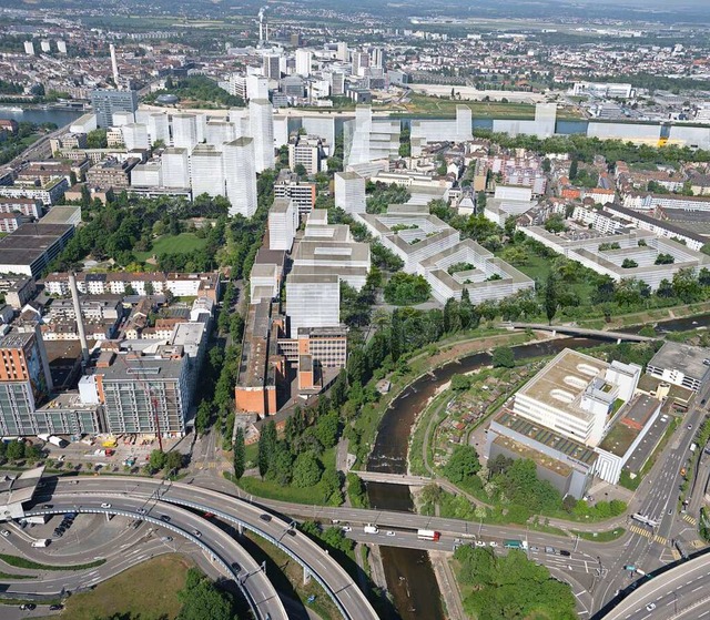 Im Basler Norden entsteht das Klybeck-...hein und der Novartis-Campus zu sehen.  | Foto: klybeckplus