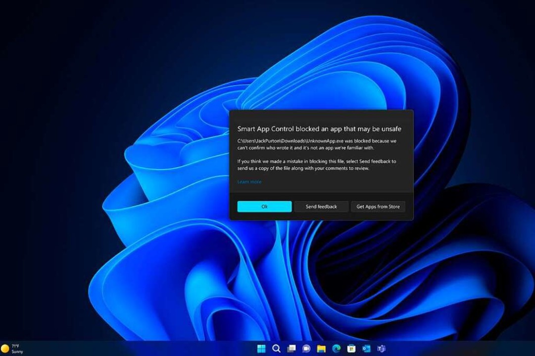 Malware, Skripte, Makros: Programmcode... vertrauen kann, blockiert Windows 11.  | Foto: Microsoft (dpa)