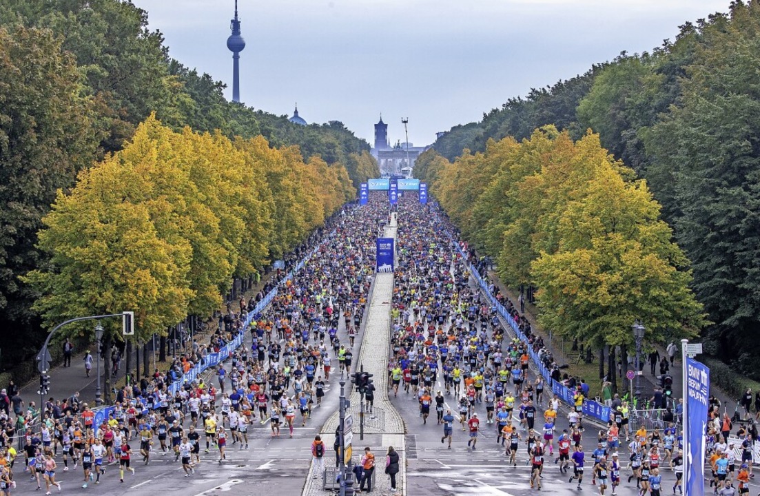 Lauter Läufer:  45000 Menschen hatten ...in-Marathon in diesem Jahr angemeldet.  | Foto: Andreas Gora (dpa)