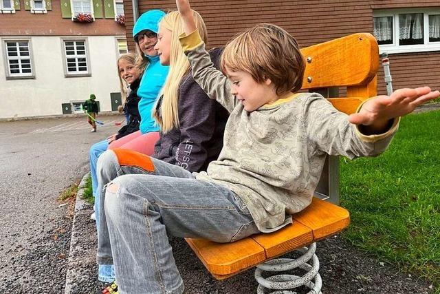 An der Grundschule in Breitnau stehen neue Bänke zum Wippen