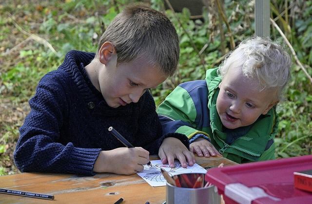 Bienen basteln und Schmetterlinge ausmalen konnten Kinder beim Nabu-Herbstfest.   | Foto: Bettina Schaller