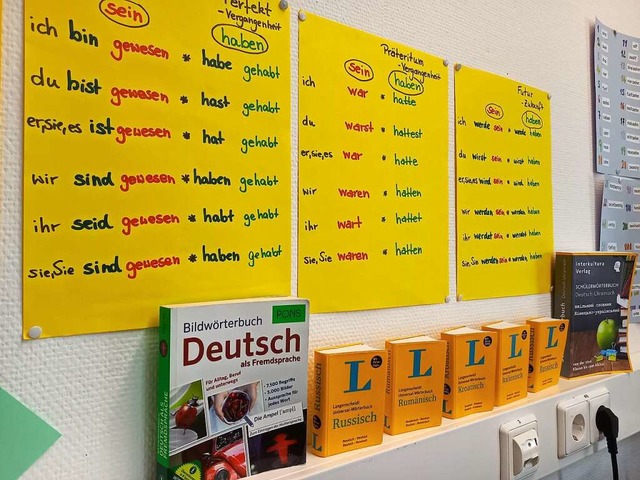 Mit vielen Sprachen muss sich die Lehr...Jugendlichen Deutsch nher zu bringen.  | Foto: Sebastian Barthmes