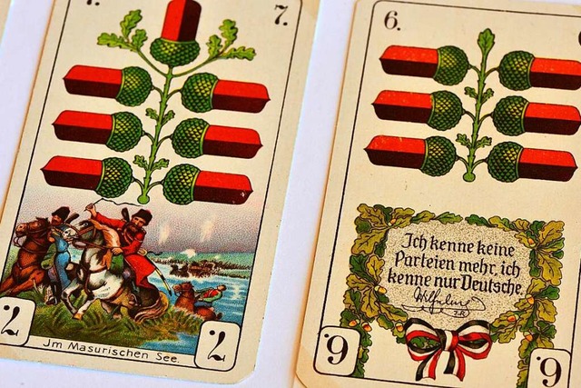 Kriegs-Spielkarten aus der Zeit des Er... kostenlos an die Soldaten ausgegeben.  | Foto: Martin Schutt