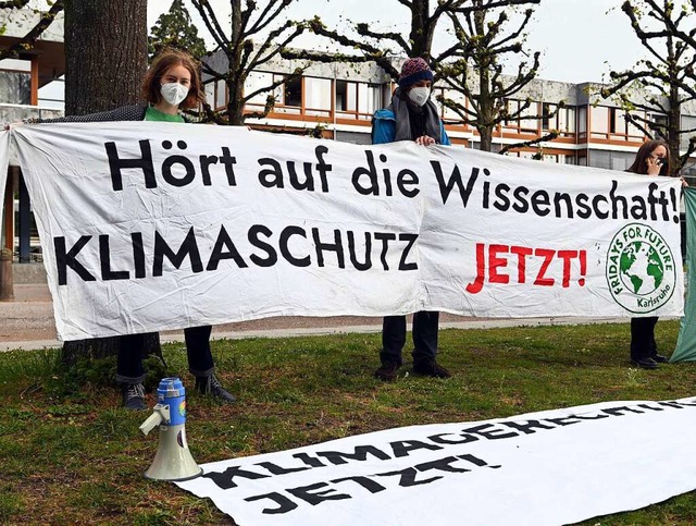 Mitglieder der Karlsruher Gruppe von F...Klimaschutz in Deutschland erstreiten.  | Foto: Uli Deck (dpa)