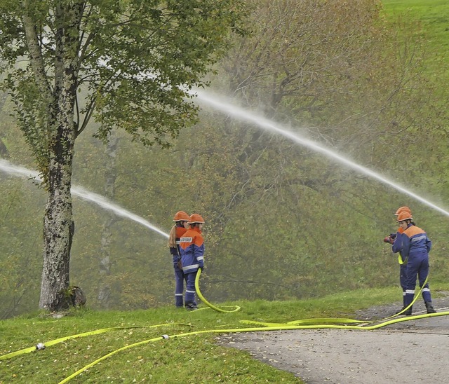 Mitglieder der Bernauer Jugendfeuerweh..., was sie bislang schon gelernt haben.  | Foto: Ute Maier