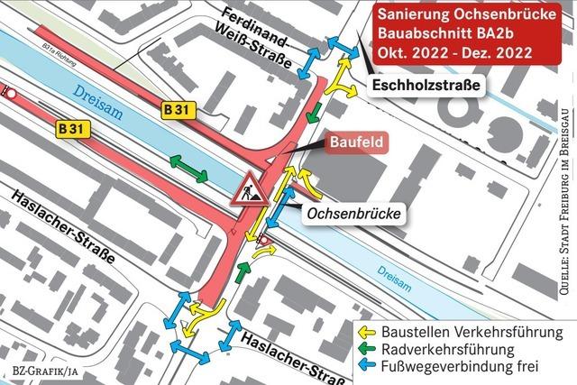 Ab Montag gibt es neue Einschränkungen an der Ochsenbrücke in Freiburg