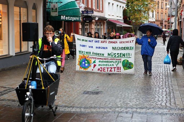 Die Demonstration zog auch durch die Lahrer Marktstrae.  | Foto: Bastian Bernhardt