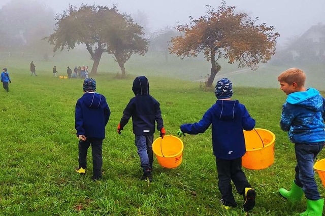 In Wellendingen leuchten an diesem Nebeltag nur die gelben Sammel-Eimer.  | Foto: Ingrid Mann