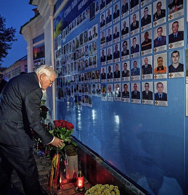 Vor seiner Rede besuchte Bundesprsident Steinmeier erstmals die Ukraine.  | Foto: Michael Kappeler (dpa)