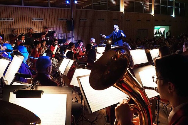 Das Hecklinger Orchester bei seinem Auftritt in der Nordweiler Herrenberghalle.  | Foto: Michael Haberer