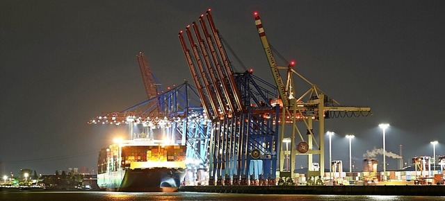 Containerschiffe werden am Containerterminal in Hamburg abgefertigt.  | Foto: Marcus Brandt (dpa)