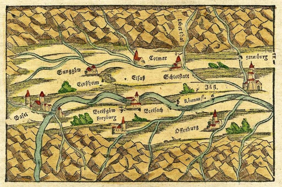 Der Rhein in einer alten Landkarte  | Foto: Waltraut Hupfer/Dreiländermuseum