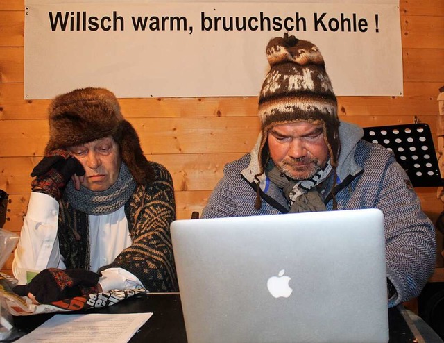 Warm angezogen im Maulburger Energieb...and Kobiella (links) und Martin Jessat  | Foto: Ralph Lacher