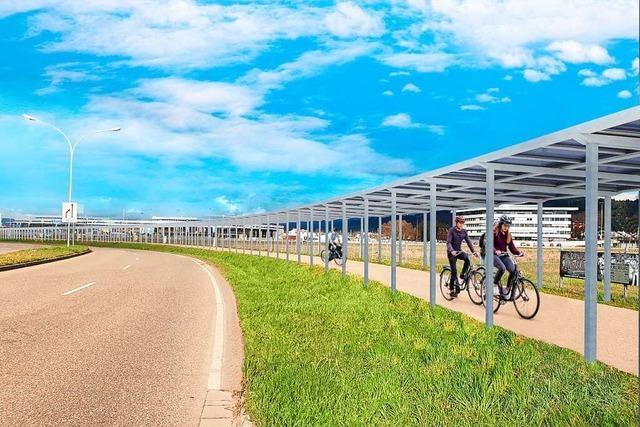 Freiburger Radweg an der Messe wird mit Solarmodulen überbaut