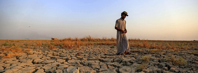 Ein Fischer auf einem von Drre betrof...Stck Land in den Smpfen des Sdiraks  | Foto: Anmar Khalil (dpa)