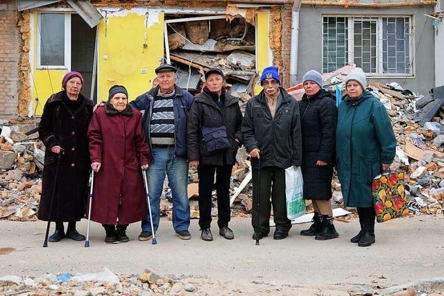 Einwohnerin eines zerstörten Wohnblocks in Mykolajiw: 