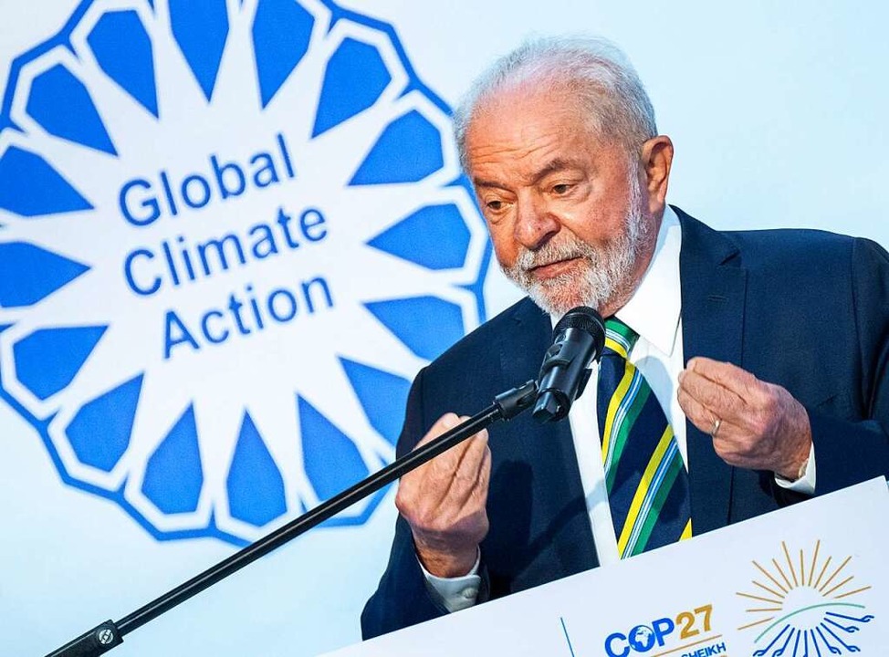 Brasiliens Präsident Luiz Inacio Lula ... den Amazonas-Regenwald stark machen.   | Foto: Christophe Gateau (dpa)