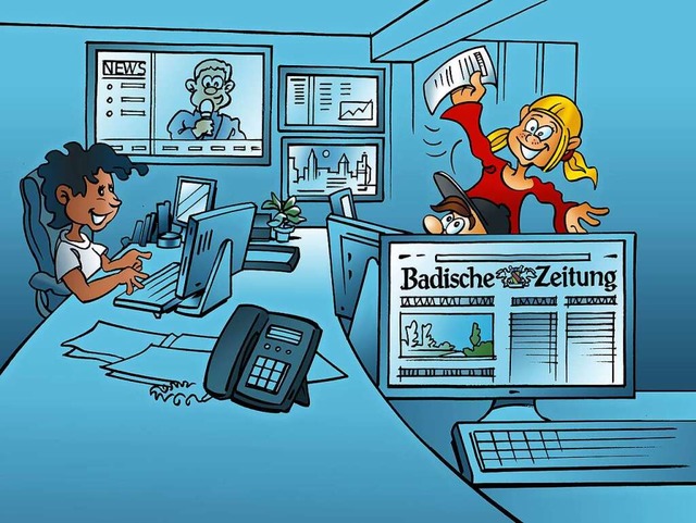 Die Zisch-Redaktion bei der Arbeit im Newsroom der BZ.  | Foto: Ferdinando Terelle