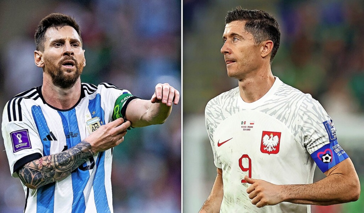 Zwei Fußball-Stars: Der argentinische ... Polens Spielführer Robert Lewandowski  | Foto: Tom Weller, Christian Charisius (dpa)