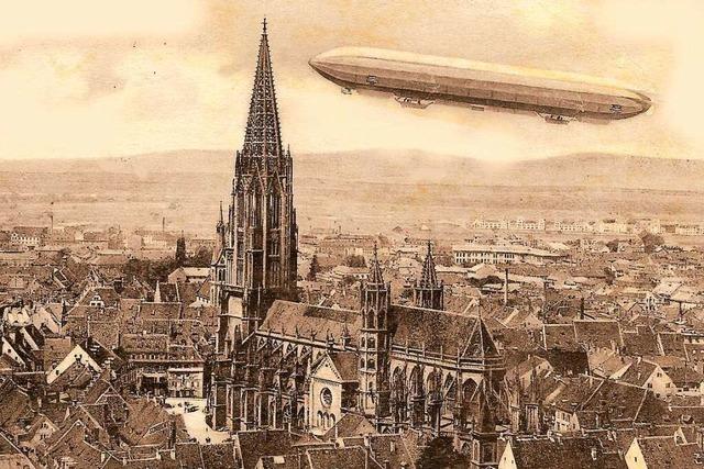 Das Luftschiff vor der Freiburger Münsterkulisse ist wohl ein historisches Fake-Foto