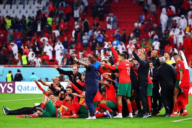 Marokko ist das erste Team des afrikan...er Fuball-WM das Halbfinale erreicht.  | Foto: Tom Weller (dpa)