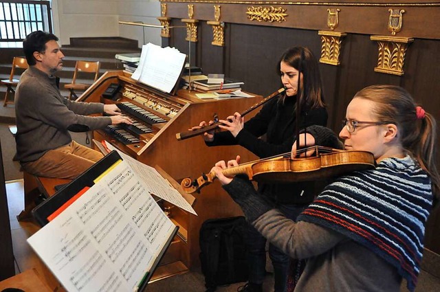 Johannes Menke, Benedetta Ceron (sie s... Mcke bei einer Probe in St. Fridolin  | Foto: Daniel Gramespacher