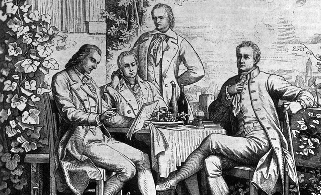 Denker unter sich: Schiller, Wilhelm, von Humboldt und Goethe (von links)  | Foto: dpa
