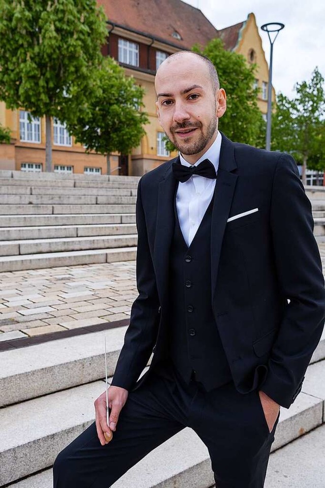 Marcel Peghini, den man als Schlagzeug...t das festliche Konzert des MV Herten.  | Foto: Leonie Baumgrtner