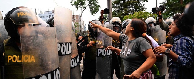 Anhnger des abgesetzten Prsidenten C...lo protestieren am Donnerstag in Lima.  | Foto: MARTIN BERNETTI (AFP)