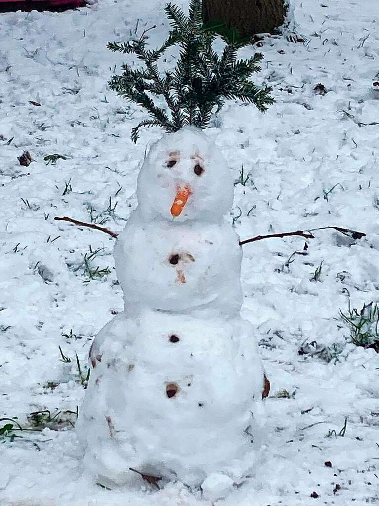 Maja und Juna haben in Wittelbach diesen Schneemann gebaut.