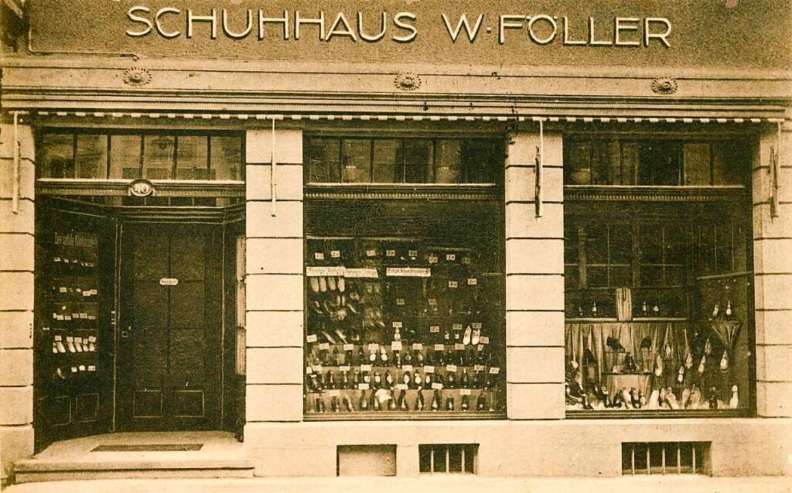 Blick auf das Schuhhaus W. Föller an der Kaiserstraße 40 auf einem Foto von 1928  | Foto: Archiv Manfred Gallo