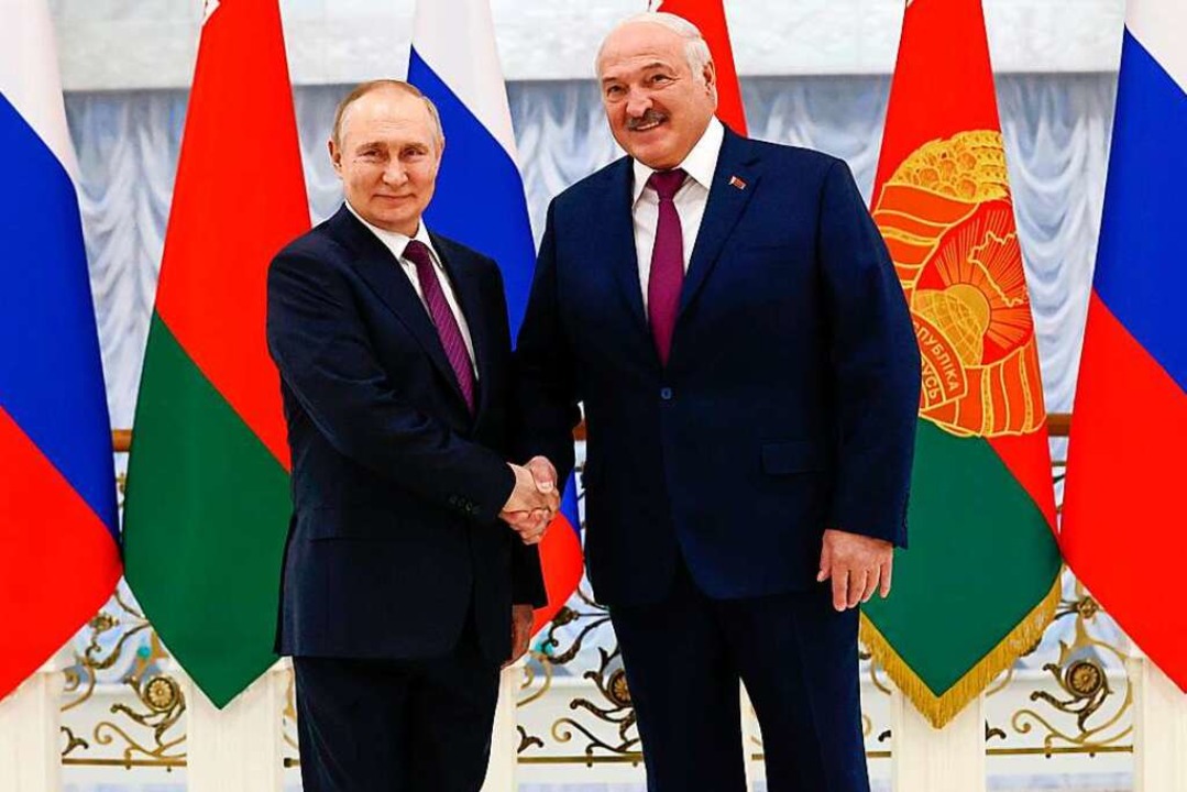 Zwei, die sich verstehen: Russlands Pr...er belarussische Präsident Lukaschenko  | Foto: Konstantin Zavrazhin (dpa)