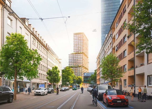 Der knftige Rosentalturm vom Badischen Bahnhof her gesehen  | Foto: Herzog & de Meuron