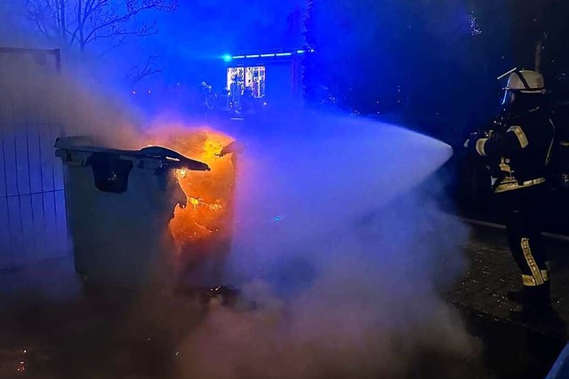 Papiertonnen musste die Feuerwehr in der Silvesternacht lschen.  | Foto: Freiwillige Feuerwehr Lrrach