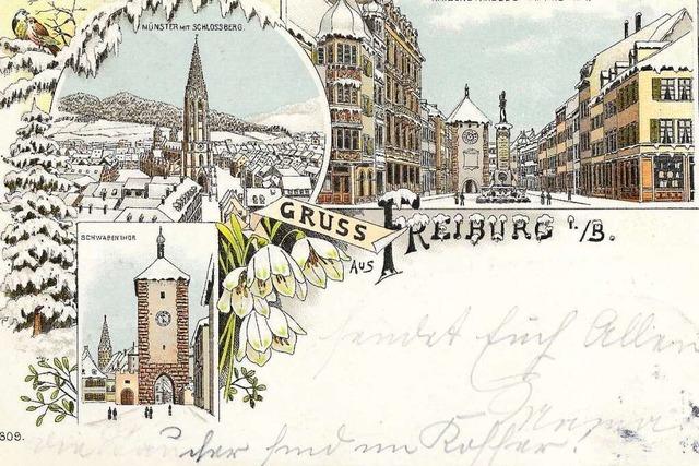 Historische Neujahrskarten zeigen Freiburg als Winterwunderland