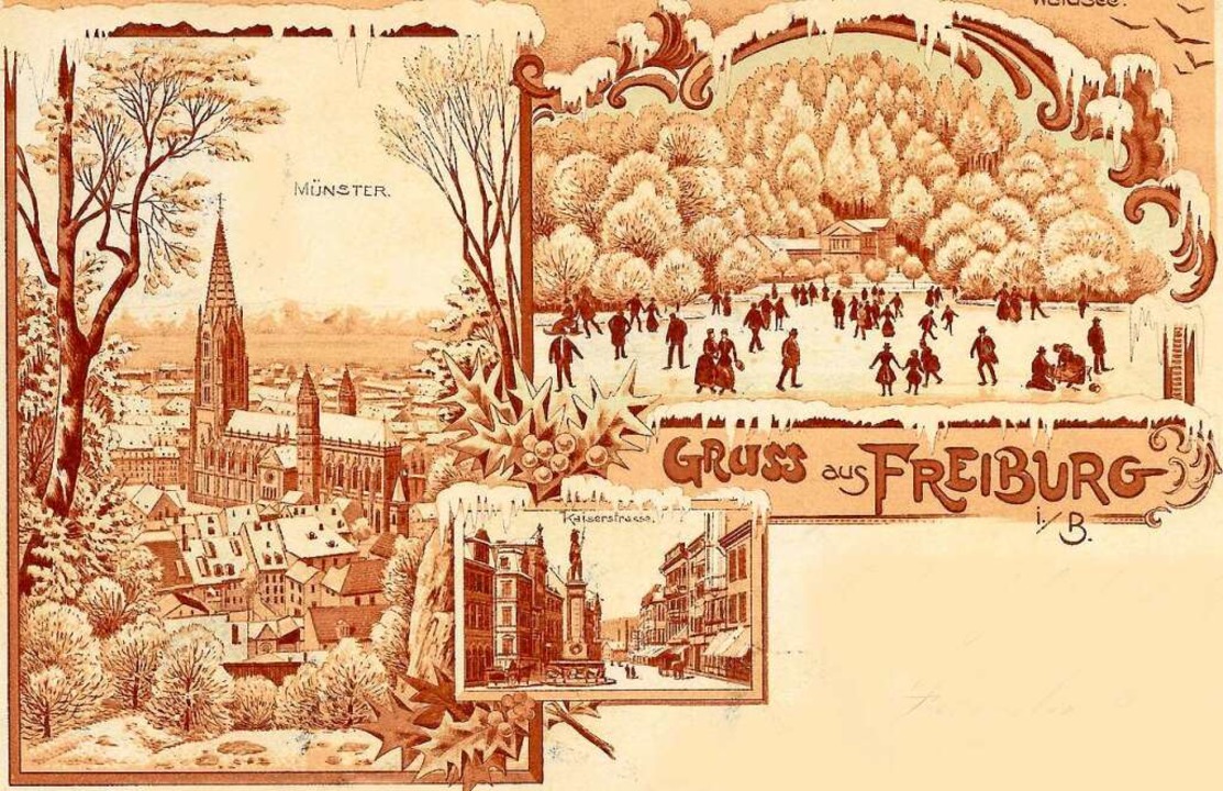 Aus dem Jahr 1903 stammt diese Postkar...n (Münster, Waldsee und Kaiserstraße).  | Foto: Archiv Hans Sigmund