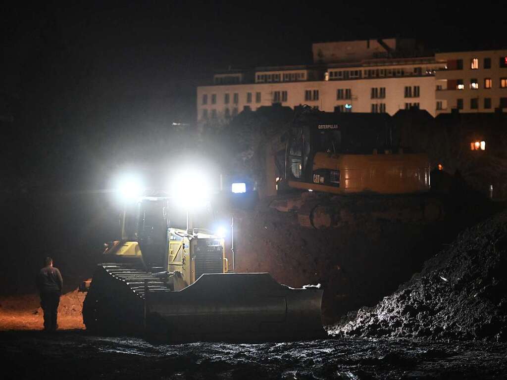 Frh am Morgen an der Baustelle der Uniklinik Freiburg, auf der der Blindgnger gefunden wurde.