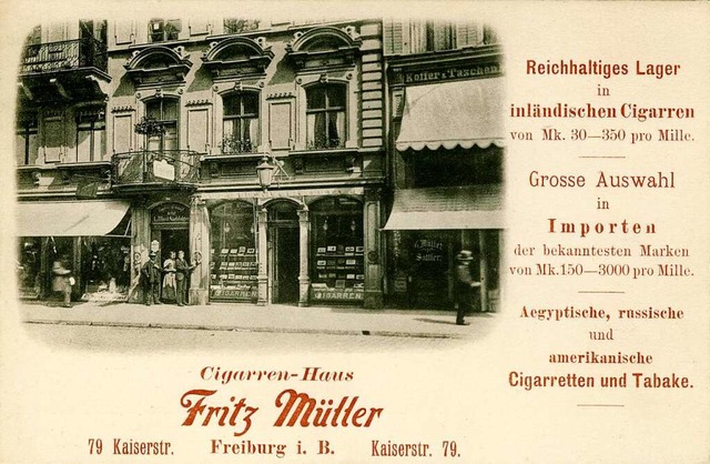 Der Blick auf das Zigarren-Haus Fritz ...)  auf einer Drucksache von etwa 1898.  | Foto: Archiv Manfred Gallo