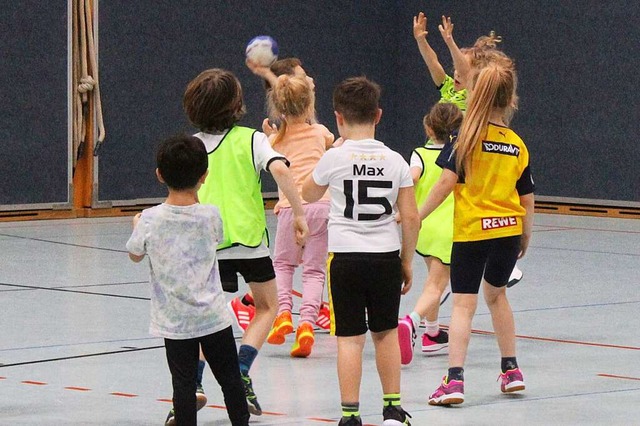 Die Handball-Minis der Regio-Hummeln b...elen Mdchen und Jungen noch zusammen.  | Foto: Rolf Reimann
