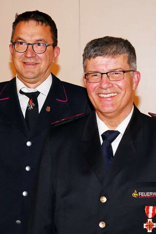 Geehrte der Feuerwehr Titisee: Thomas Hofmeier (links) und Burkhard Hermann   | Foto: Eva Korinth