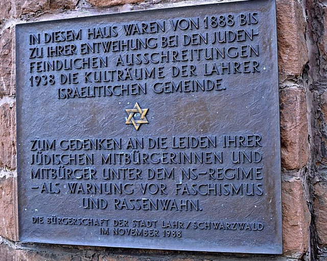 Gedenktafel am ehemaligen Standort des...Betsaals in der Bismarckstrae in Lahr  | Foto: Stadt Lahr