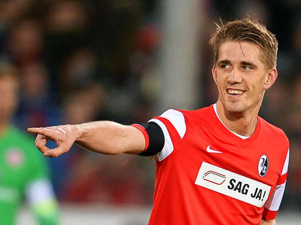 31. Januar 2015: Ein historisches Spiel fr den SC Freiburg:  Nils Petersen, mittlerweile Rekordtorschtze des Sportclub, trifft in seinem ersten Spiel fr Freiburg dreifach und schiet den SC zum 4:1-Sieg ber die Eintracht.