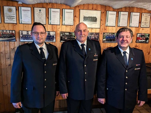 Stadtkommandant Steffen Hofmann, der s...ungschef Mike Markstahler (von links).  | Foto: Feuerwehr