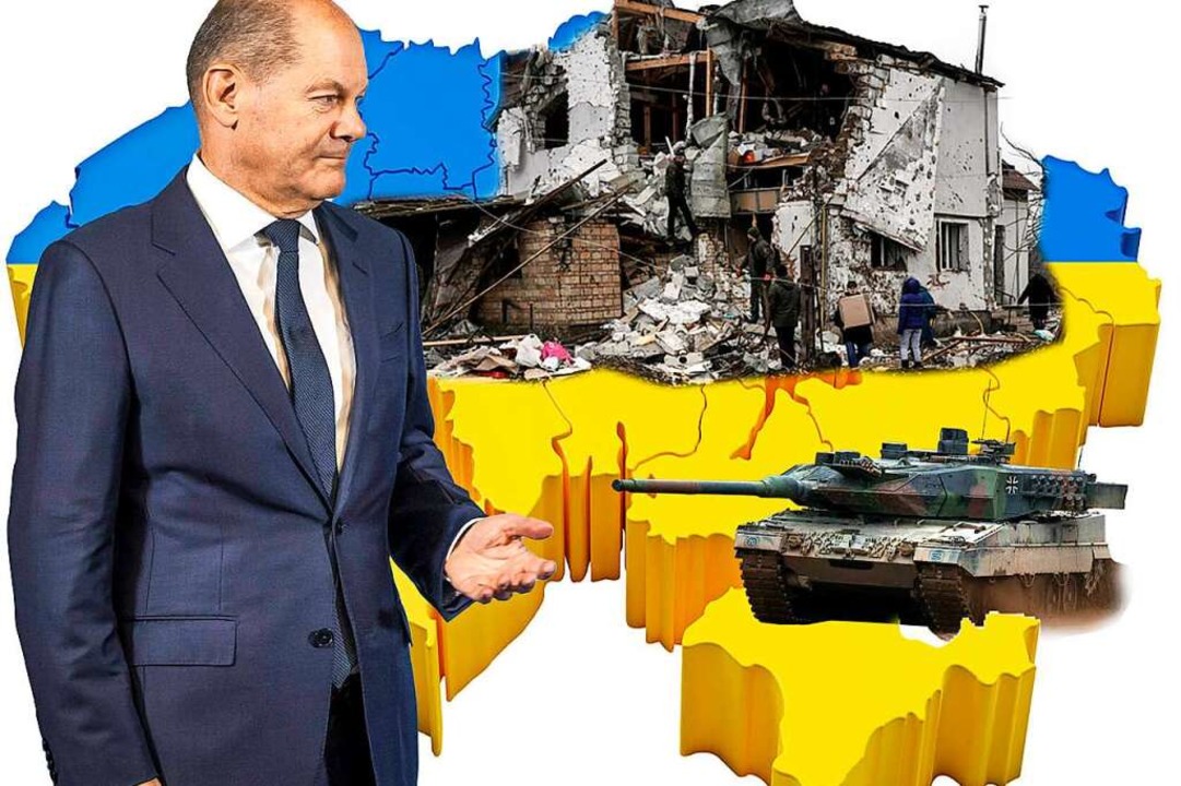 Kanzler Olaf Scholz hat  sein Zgern r...die Ukraine zur Fhrungskunst erklrt.  | Foto: Montage: Josef Dresemann Fotos: Philip...er (imago), Ranilson (stock.adobe.com)