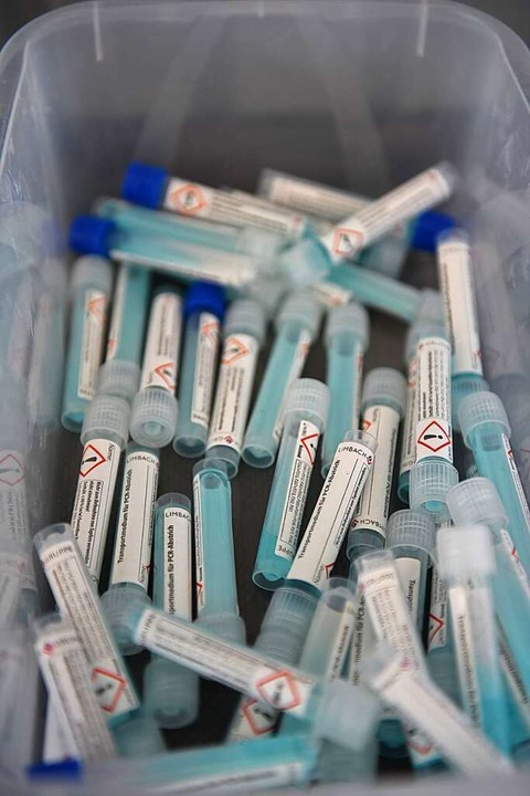 In diesen Röhrchen liegen Abstriche für einen PCR-Test.  | Foto: Jonas Hirt