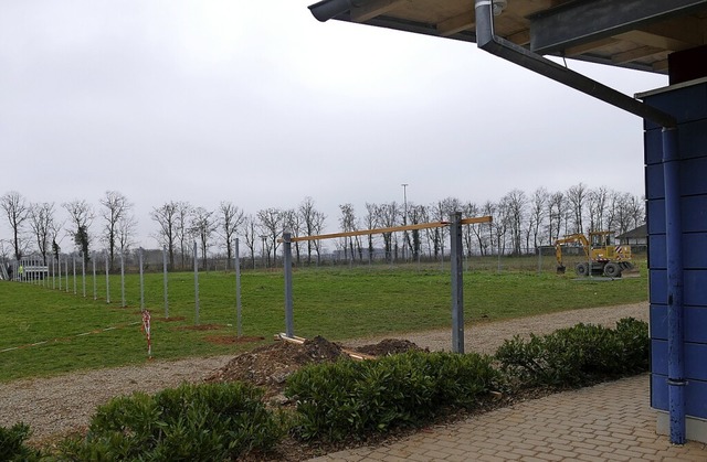 Auf dem alten Sportplatz neben der Ale...atz. Derzeit wird der Zaun errichtet.   | Foto: Frank Schoch