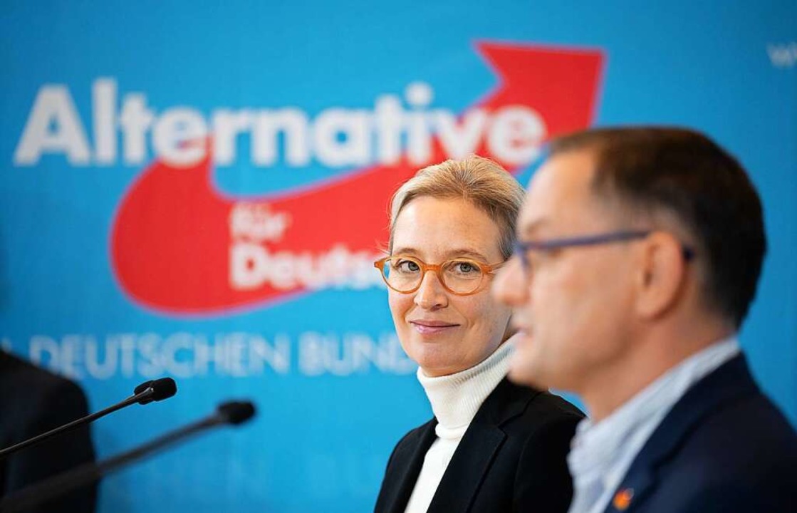 Alice Weidel und Tino Chrupalla, Bundessprecher der Alternative für Deutschland  | Foto: Michael Kappeler (dpa)
