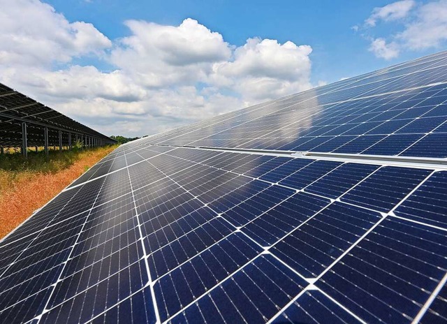 Ein Solarpark kann mit Hilfe der Sonne Strom fr mehrere Huser herstellen.  | Foto: Patrick Pleul (dpa)