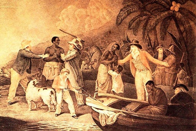 Das Gemlde dokumentiert eine Szene aus dem Sklavenhandel im 18. Jahrhundert.  | Foto: HO
